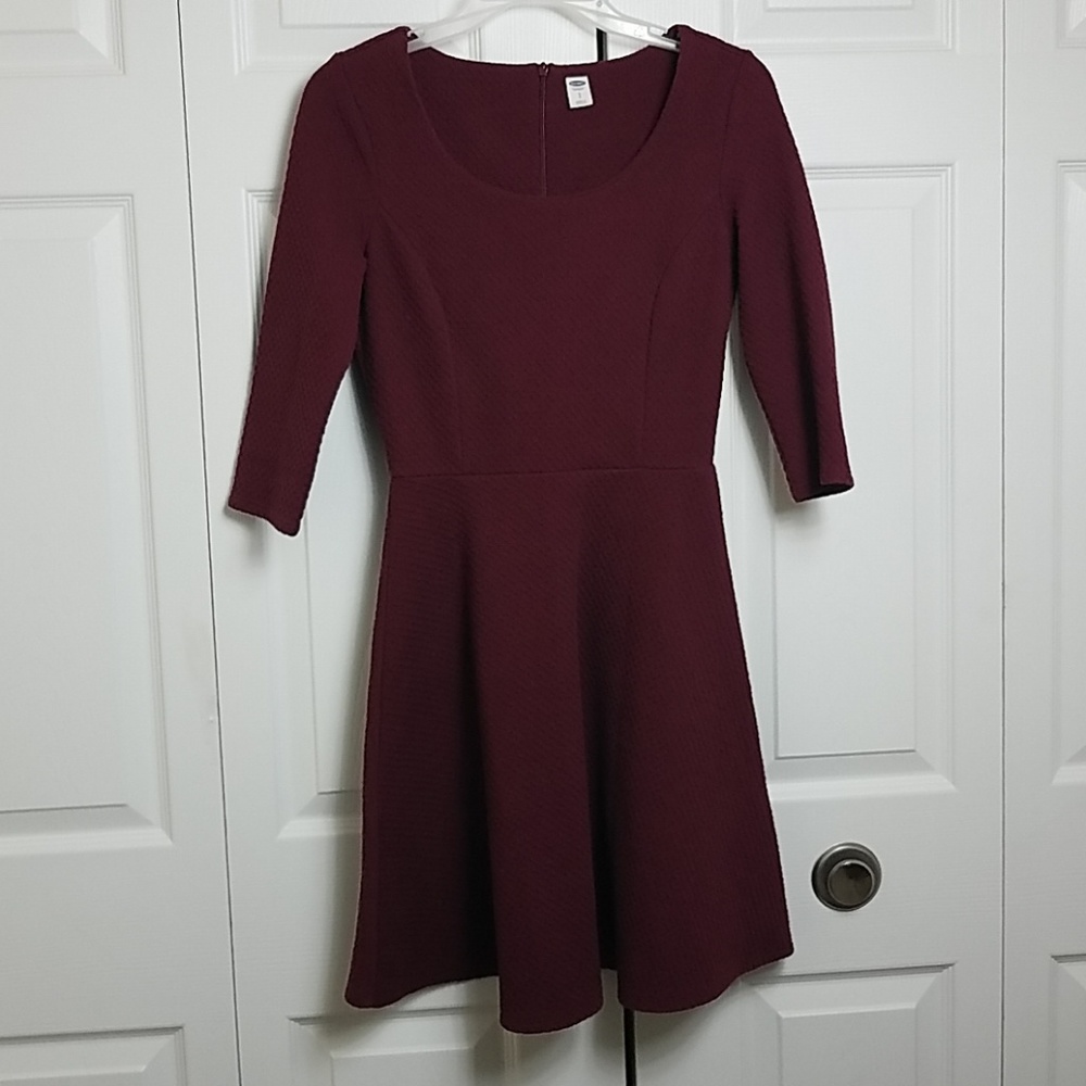 Knit Fit and Flare Burgundy Dress -Old Navy